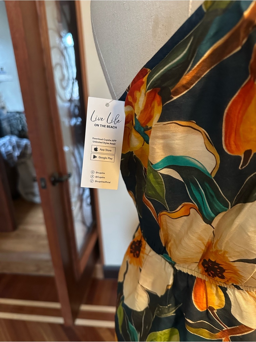 Floral One-Shoulder Midi Dress in Navy and White - Picture 7 of 7